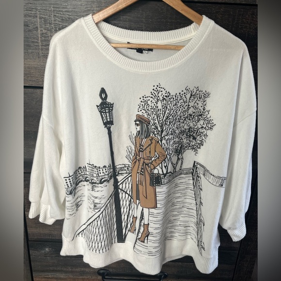 Love & Lace Women's Paris Fashion‎ Pullover Sweater 2X with Rhinestones - Picture 1 of 6